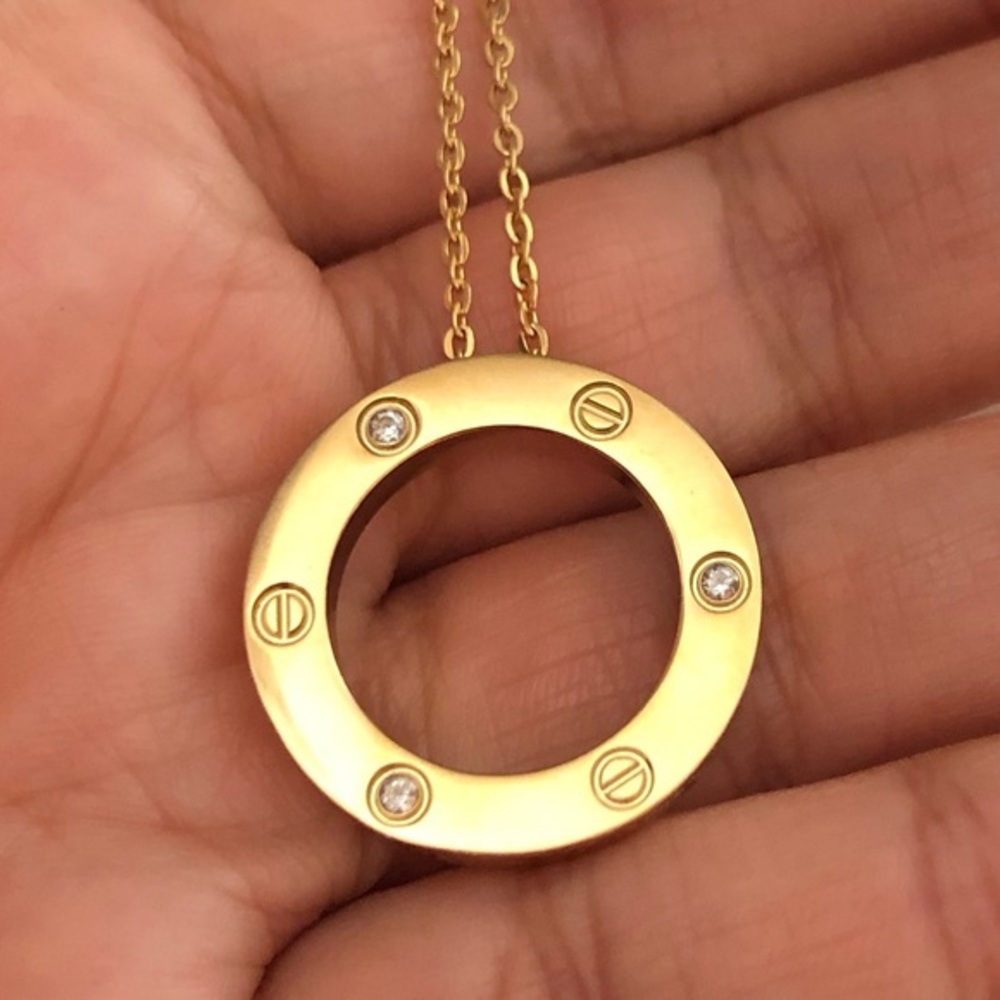 Screw Zirconia Gold Circle Classic Necklace
